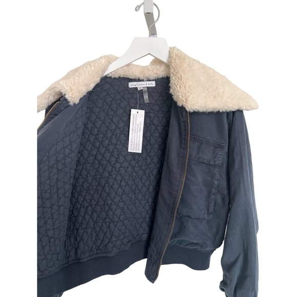 Young Fabulous & Broke Navy Detachable Sherpa Collar Bomber Jacket - Picture 3 of 5